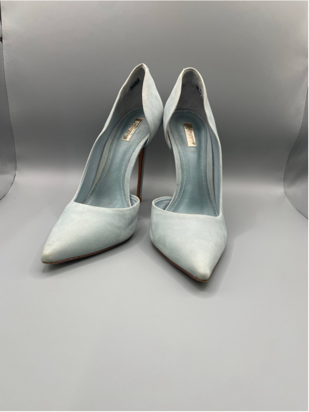Women's Schutz Suede Pointed Toe Heels, Size 6.5, Light Blue Nubuck Stiletto